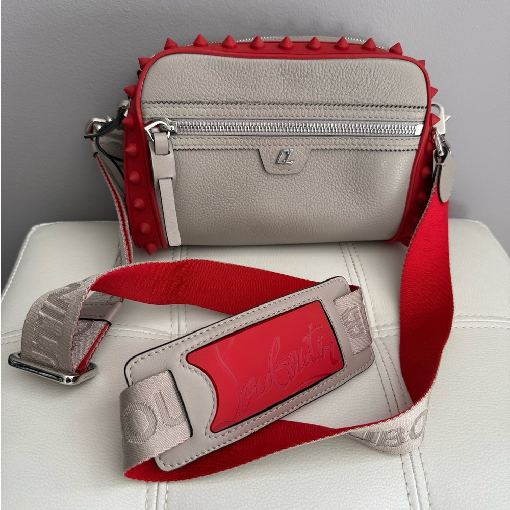 Christian Louboutin Red and Cream Studded Crossbody Bag